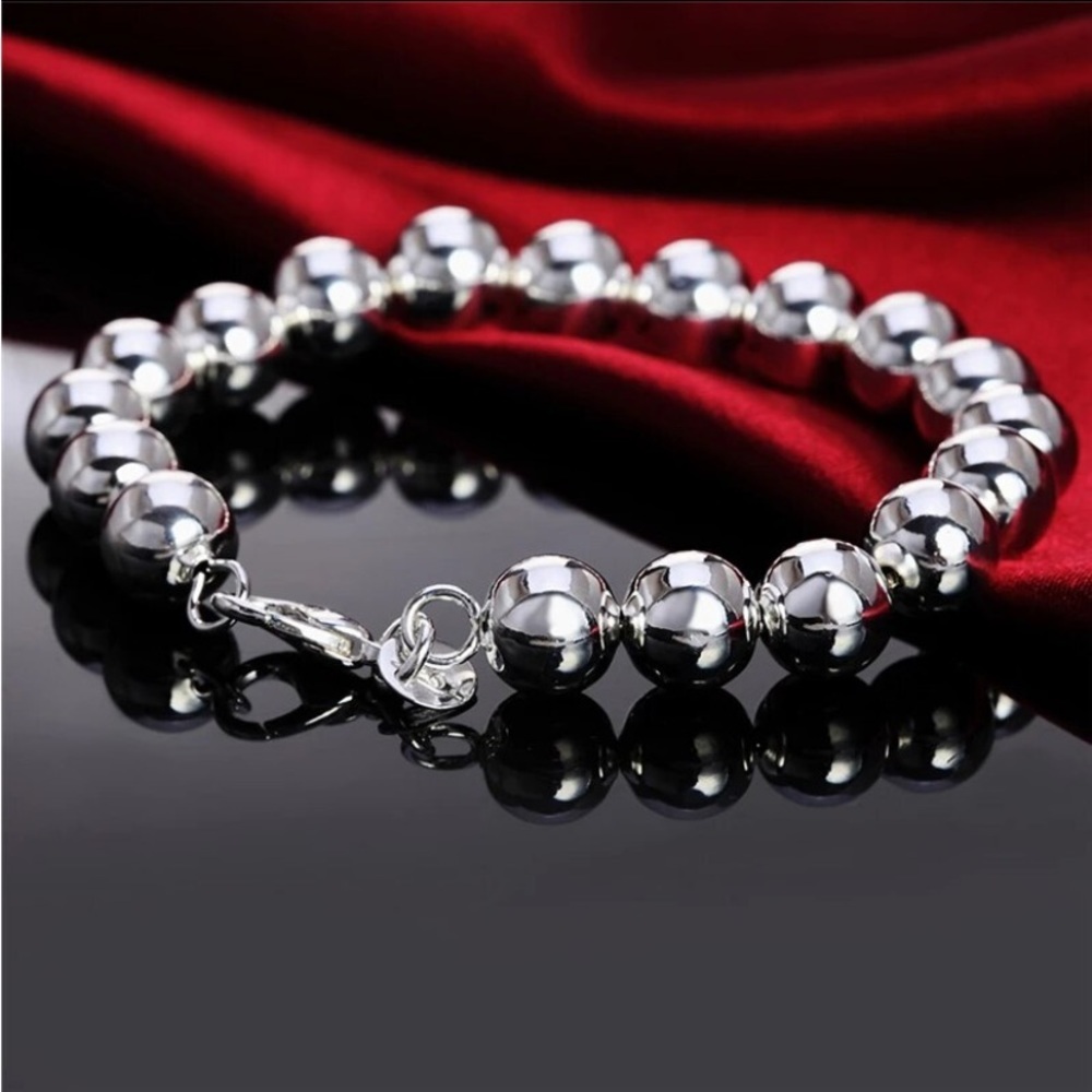 Beaded Ball Sterling Silver Bracelet 10mm - Picture 5 of 6